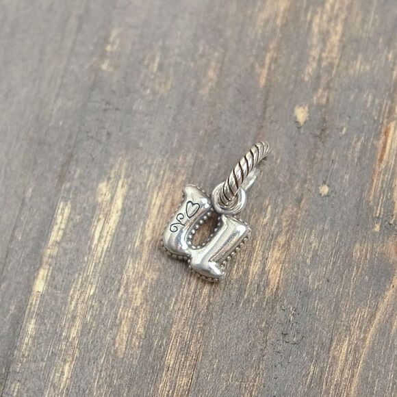 Brighton ABC Letter "U" Dangle Charm Silver Plated Cursive Monogram Alphabet - Picture 2 of 4